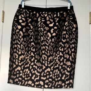 Ann Taylor black with Rosish Gold Lame Leopard Print Pencil Skirt Like New!